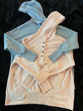 Bundle of 2 Snap Henley Oversized Hoodies Pastel Pink & Slate Blue NWOT Size S